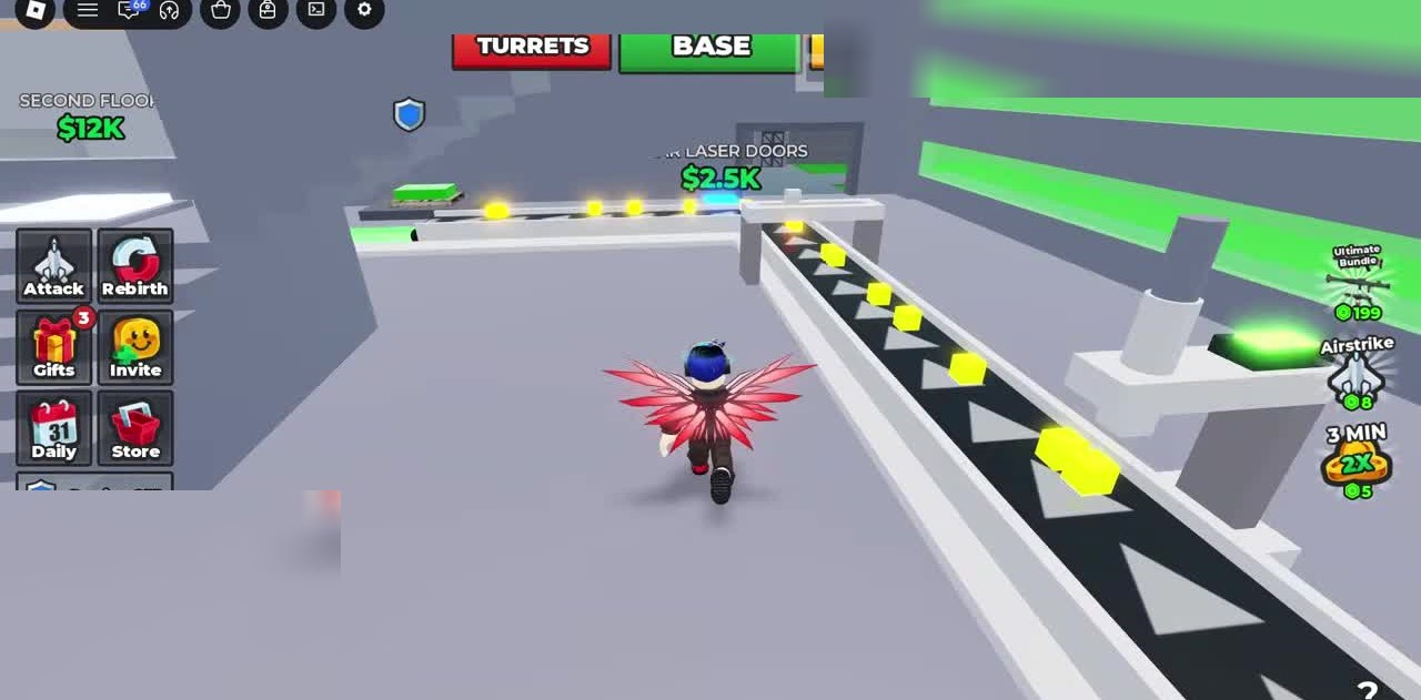 Base HUD with TURRETS BASE and GUARDS tabs over factory interior