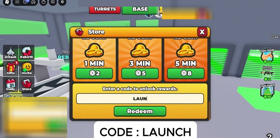 Store code field with LAUNCH typed above the Redeem button